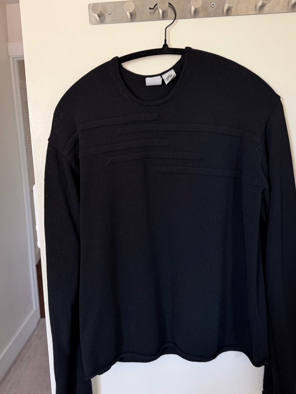 Black Waffle Knit Long Sleeve Top